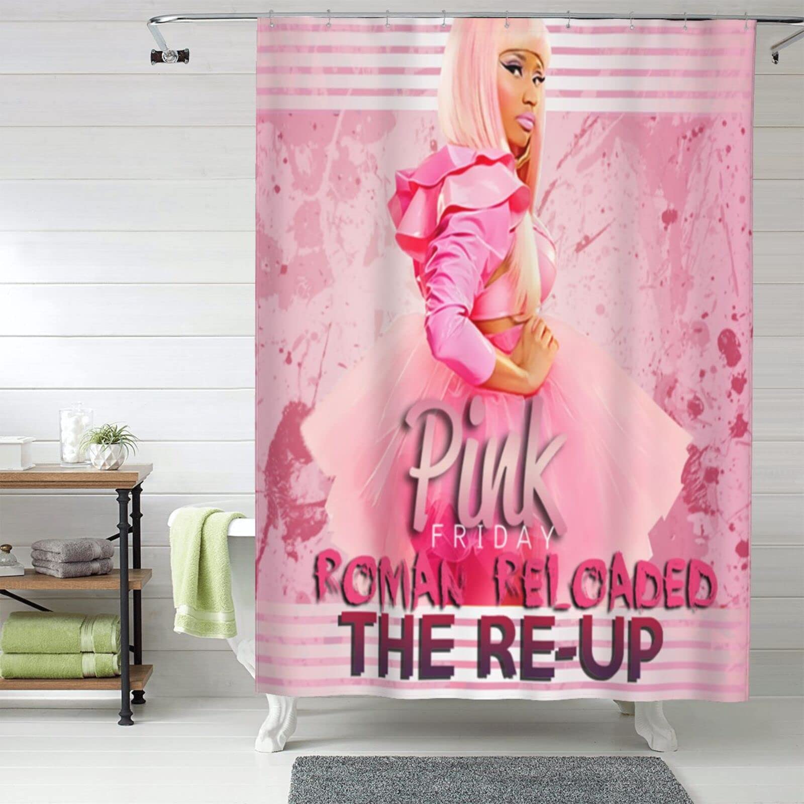 Nicki Music and Minaj Cubicle Shower Curtain Lining 60 "Wide by 72" Long, Personalized Custom Pattern, Soft Small Size Shower Curtain Lining, with Iron Hooks 12 piecesOne Size