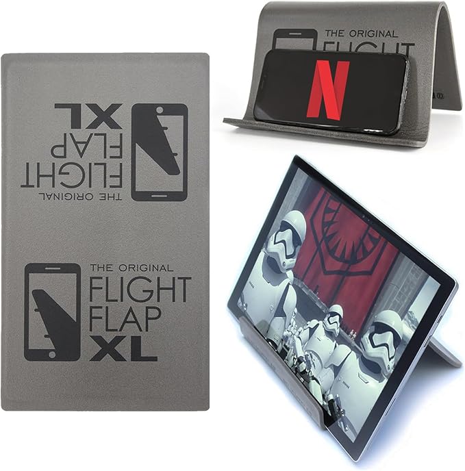 Airplane Tablet Holder, Flexible Cell Phone and Tablet Holder Extra Large 12x7”, Folding Cellphone Stand for Desk, Kindle, Bed, Airplane Gadgets Long Travel Essentials (Gray)