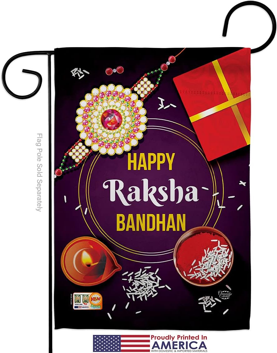 Raksha Bandhan Garden Flag Set Wall Holder Celebration Rakshabandhan Hindus Religious Cultural Small Decorative Gift Yard House Banner Made In USA 13 X 18.5