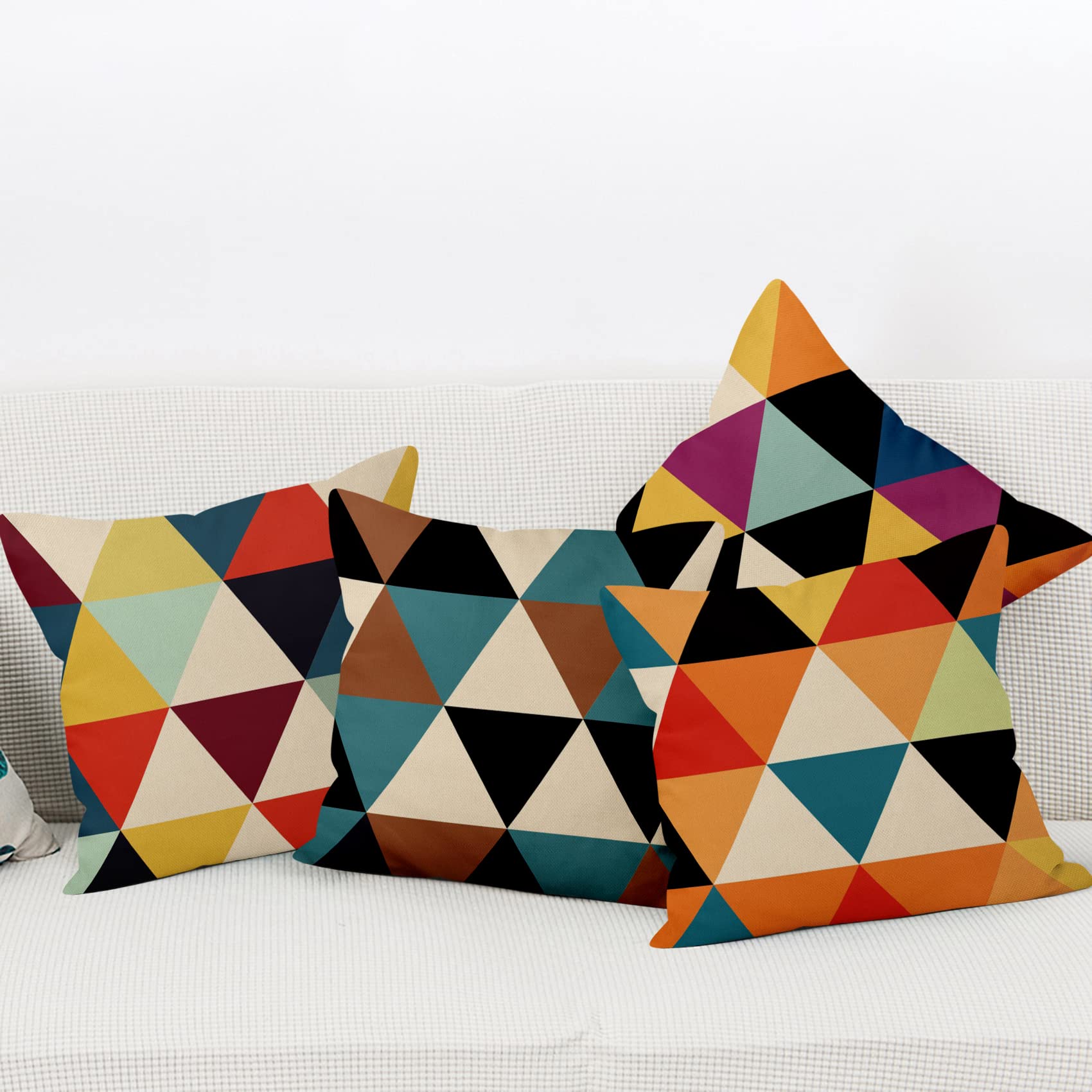Aoihrraan 46x46cm Juego De 4 Fundas De Cojin Vistoso Moderno Patrón Geométrico Cuadrado Lino Decorativo Funda De Almohada Cama Sala De Estar Sofá Jardín Terraza Patio Jardín Al Aire Libre Silla