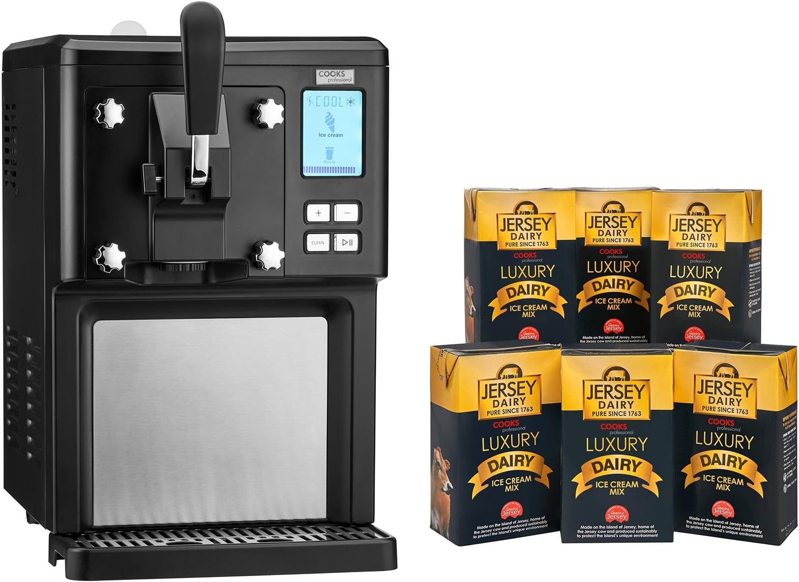 Luxury Soft Serve Ice Cream Maker | 1.5L | Self-Cooling Compressor | Auto Cleaning | Digital Display | Perfect for Whippy Sundaes & Desserts | Includes 6 x 1L Luxury Jersey Mix