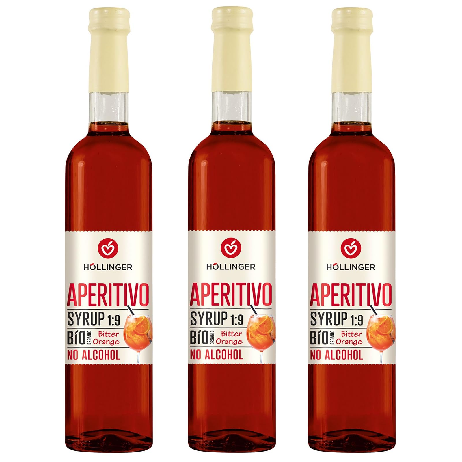Aperitivo sciroppo di cocktail biologico Höllinger - Organic Bitter-Orange Flavored Syrup, Vegan, 3x500ml Glass Bottle, Natural Botanical Ingredients