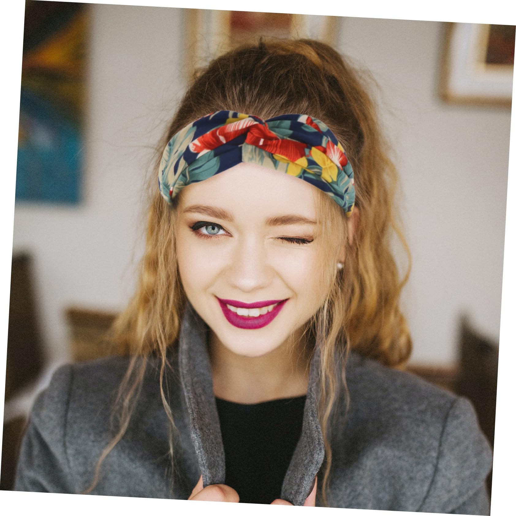Floral Vintage Headband Bohemian Twisted Criss Yoga Hair Band Accessories HNB23 Boho Headbands for Women Vintage Printed Criss Cross  main image 2