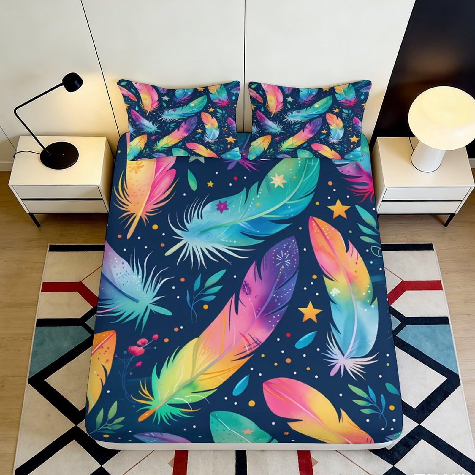 3D Printed Lake Scenery Fitted Sheet Microfiber Deep Pocket Non-Slip Bedroom Bedding Lake View Mattress Fitted Cover Full Wrap Washable 180x200x25cm