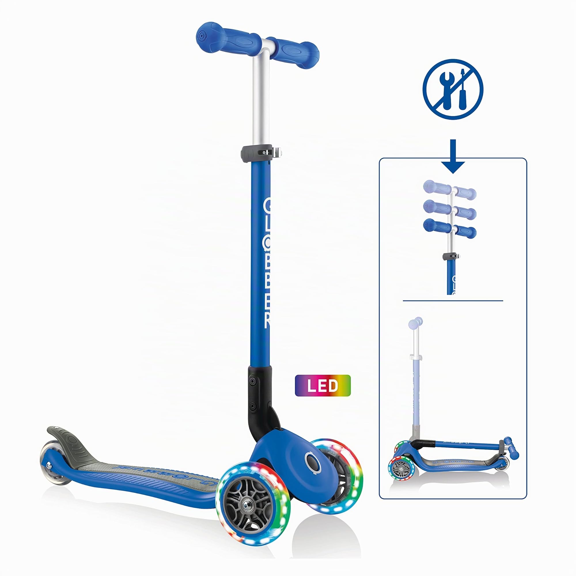 Globber Primo Foldable - Ruedas Luminosas (Plegables, Talla única), Color Azul Marino