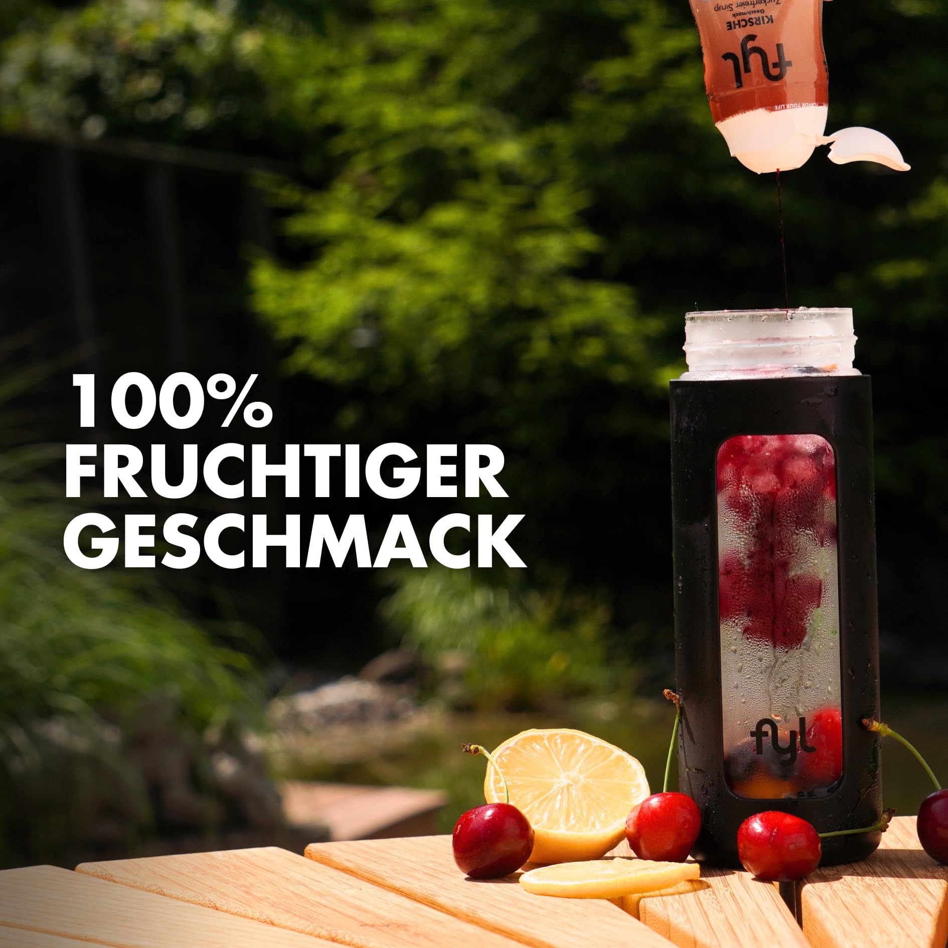 fyl Zuckerfreier Sirup Starterset 4 Geschmacksrichtungen für 48L Zero Getränk + 460ml Trinkflasche - enthält Vitamin-B-Komplex - Perfekter Durstlöscher für zu Hause und Unterwegs