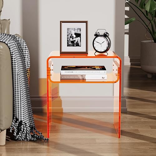 Miniatura 2 de Mesa auxiliar de acrílico transparente de 2 niveles para sala de estar, dormitorio, decoración del hogar (doble naranja)