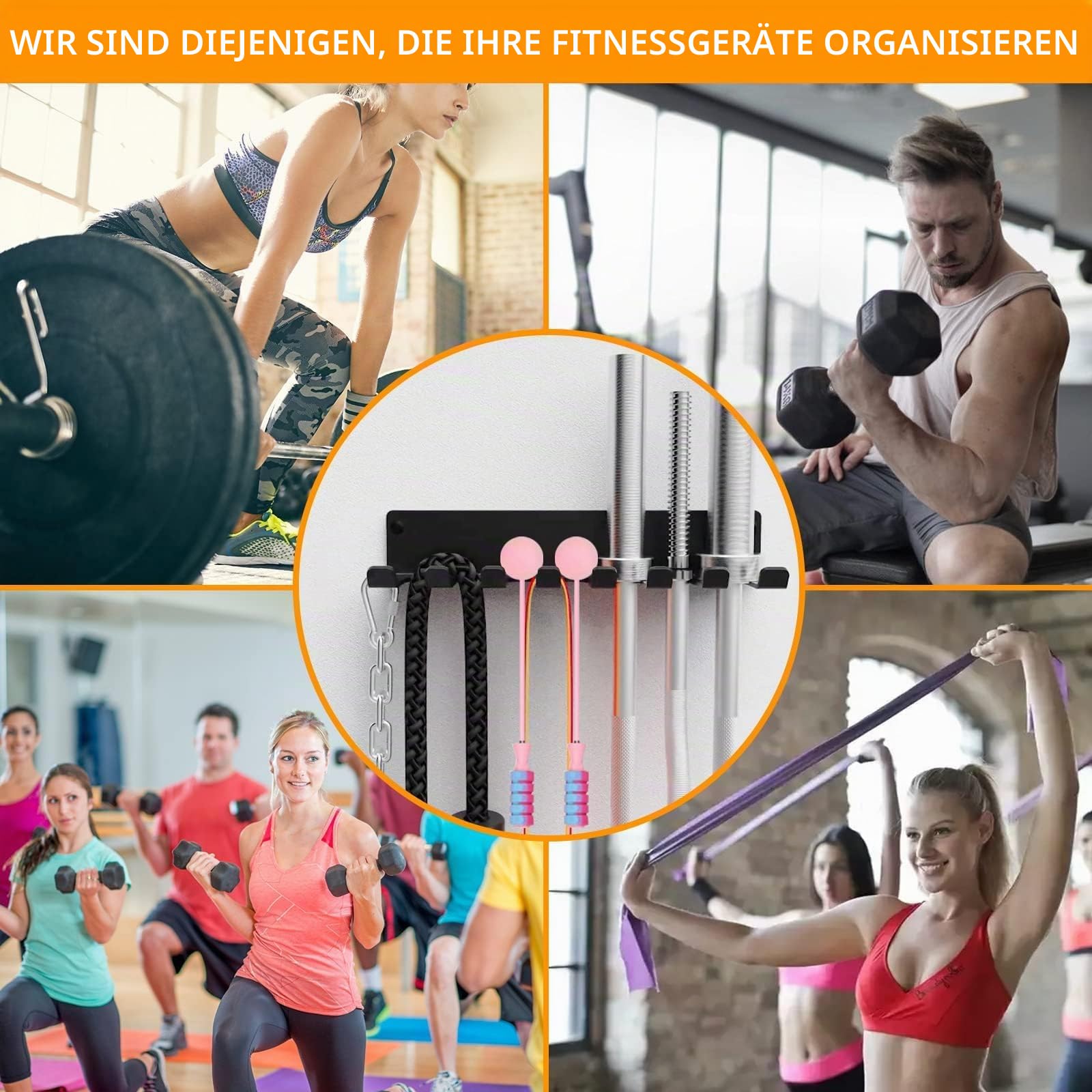 Gym Rack Organizer, Home Gym Zubehör Aufhänger, Wandhalterung Haken für olympische Langhanteln, Reihengriffe, Schläger oder Werkzeuge (E-Book Anleitung im Lieferumfang enthalten)