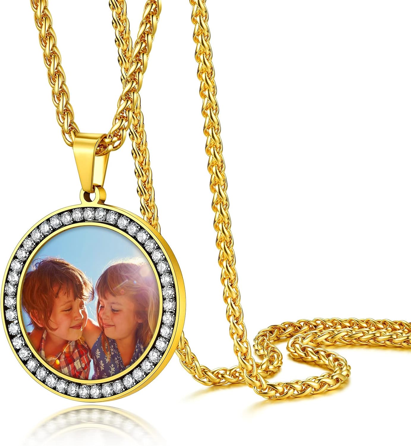 Customized Picture Necklace Personalized Photo, Engrave Words Back, Heart/Round/Dogtag/Shield Shape Stainless Steel/18K Gold Plated/Black Necklace For Men Women, Memory Keepsake Inspirational Jewelry