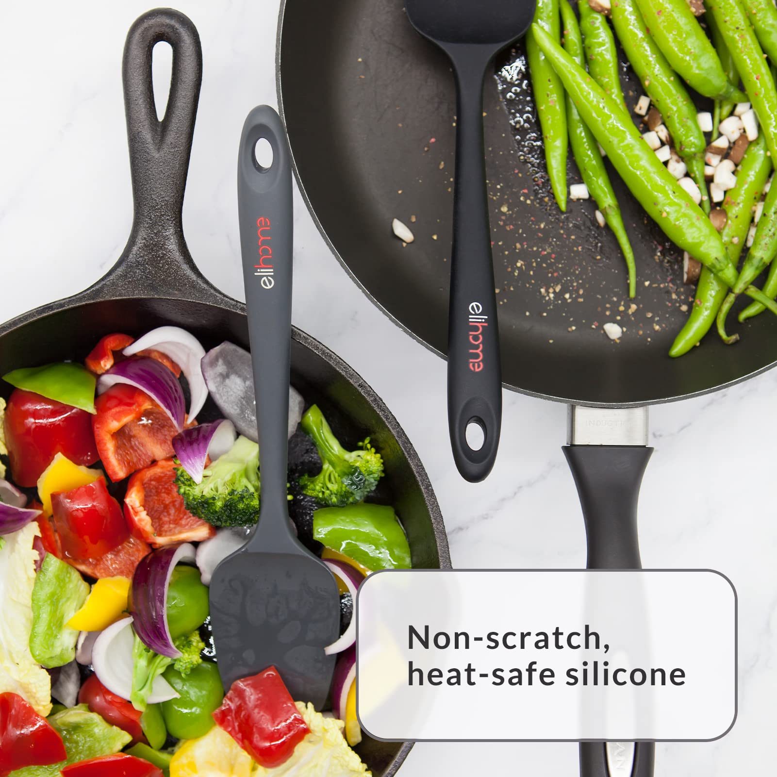 Elihome Chef Series - Juego de espátulas de silicona de 3 piezas, resistentes al calor, antiadherentes, espátulas para cocinar, hornear, mezclar, sin BPA y silicona certificada LFGB (negro)