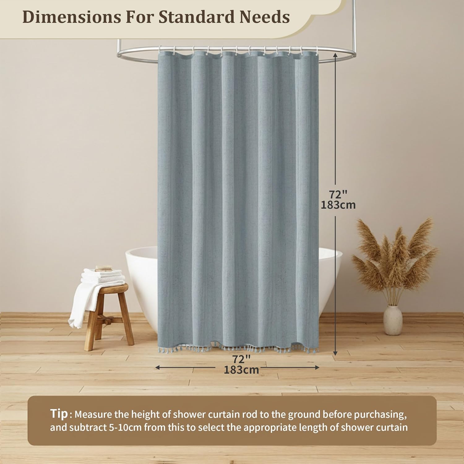 Siiluminisoy Fog Blue Shower Curtain Linen Shower Curtain Beige Boho Shower Curtain for Bathroom Rustic Striped French Country Shabby Chic Shower Curtains, 72” x 72“