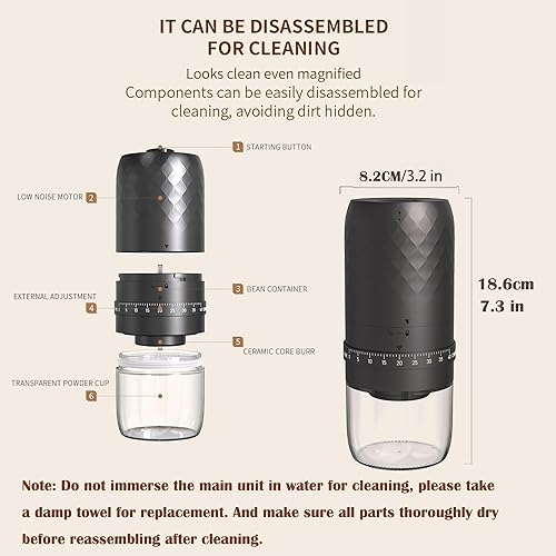 Miniatura 4 de Molinillos de café para uso doméstico, molinillo portátil de granos de café eléctrico con cepillo de limpieza, 20 tazas por carga, molinillo de