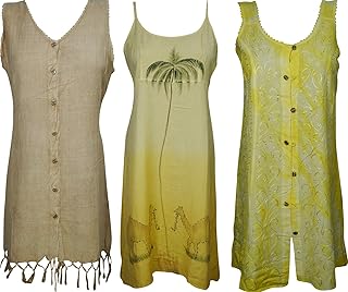 Mogul Interior Lot of 3 Womens Tank Dress Tie Back Summer Bohemian Fashion Midi Sundress M