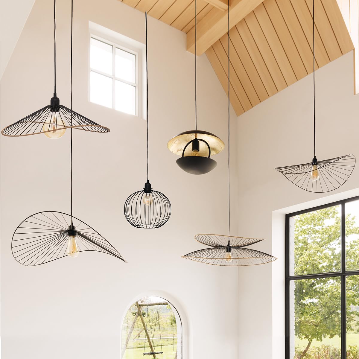 Atmosphera Créateur d'Intérieur - Suspension Adelia Métal et Coton Blanc D58cm - Ampoule Non Incluse 40 W - Câble Réglable 80 cm - Salon, Cuisine, Bureau, Chambre
