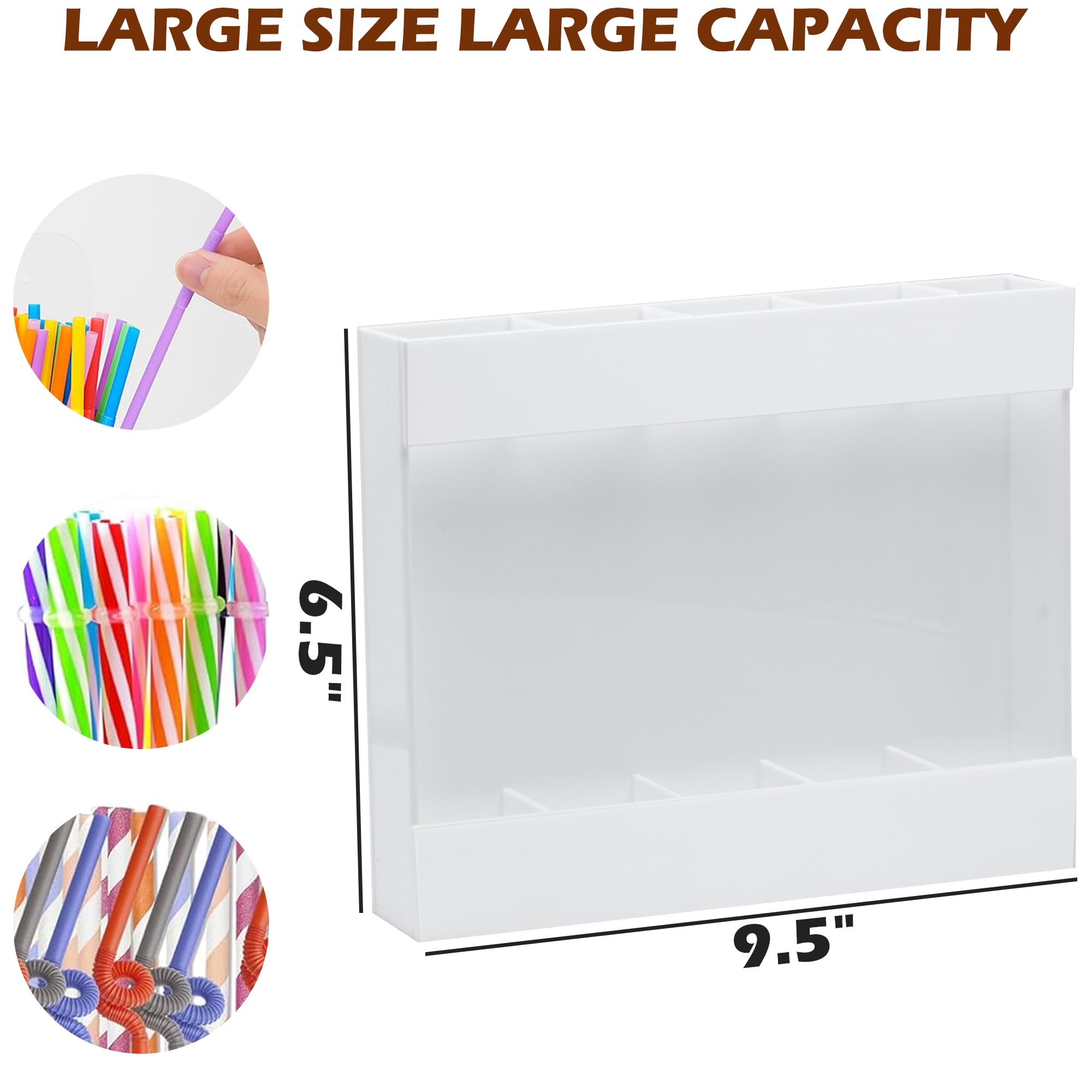 Grande supporto per cannuccia in acrilico per porta dell'armadio, 24,1 cm, riutilizzabile, organizer per cannucce con nastri adesivi, contenitore da cucina per banconi, armadietti, cucina, bianco