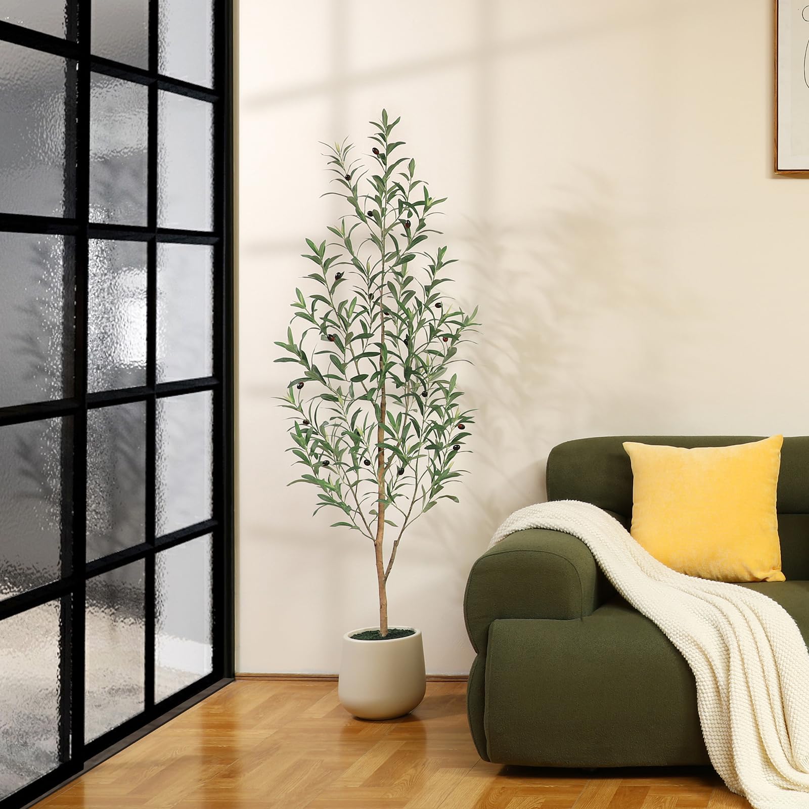 Fopamtri Ficus Artificiale 150cm - Pianta Finta Con Vaso, Tronco Naturale, Per Interni Ed Esterni