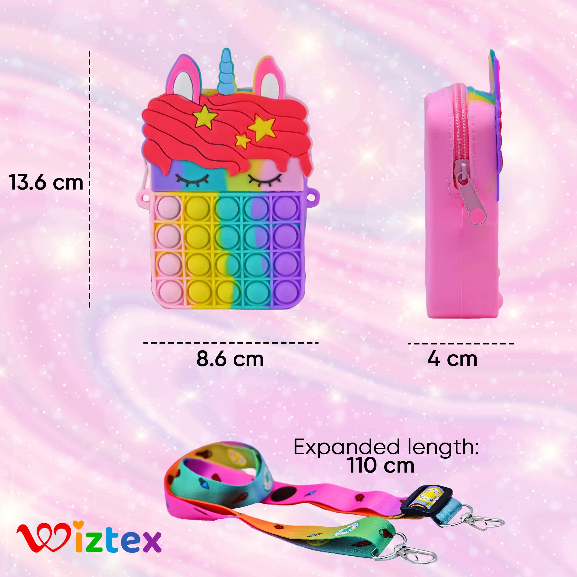 Borsa Pop It Per Bambina Con Unicorno Arcobaleno - Tracolla E Manico - 14x12,5 Cm