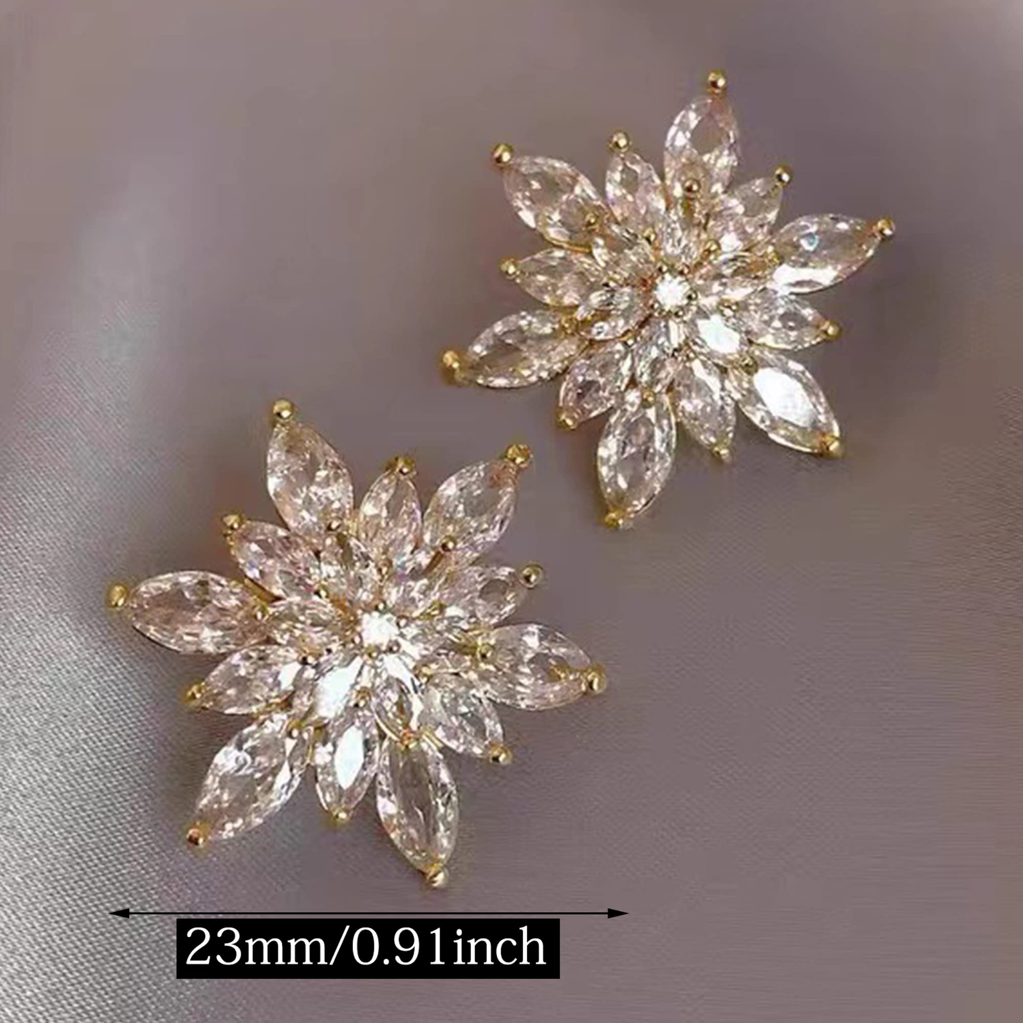 Aretes tipo dormilona con diseño de flores de cristal, elegantes, hipoalergénicos, grandes, grandes, brillantes, circonita cúbica, diamantes de imitación, margaritas, girasol, racimo floral, racimo, 2