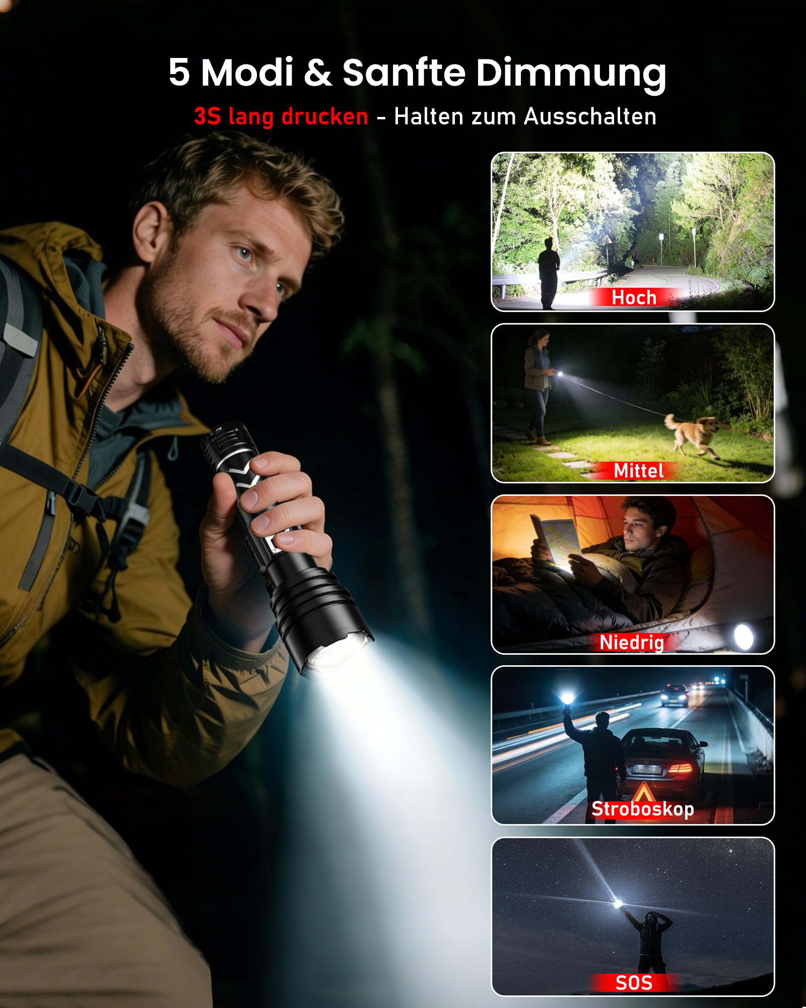 Shadowhawk Lampe de poche LED rechargeable 1 000 000 lm extrêmement