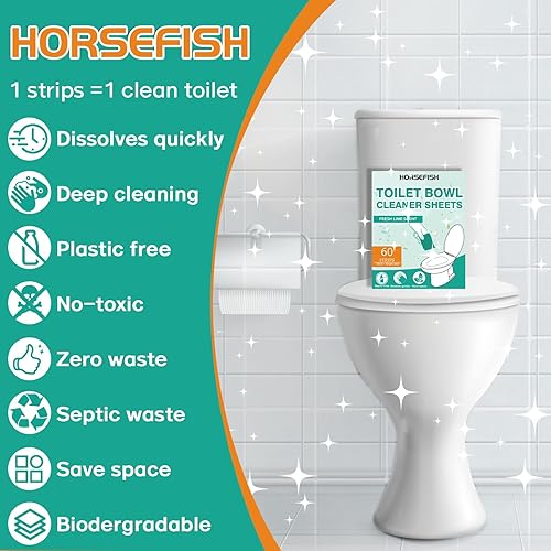 Miniatura 5 de HORSEFISH TOOL Tiras limpiadoras de inodoro de 60 hojas, limpiadores de inodoros domésticos, potente limpiador de baño, tiras de limpieza de