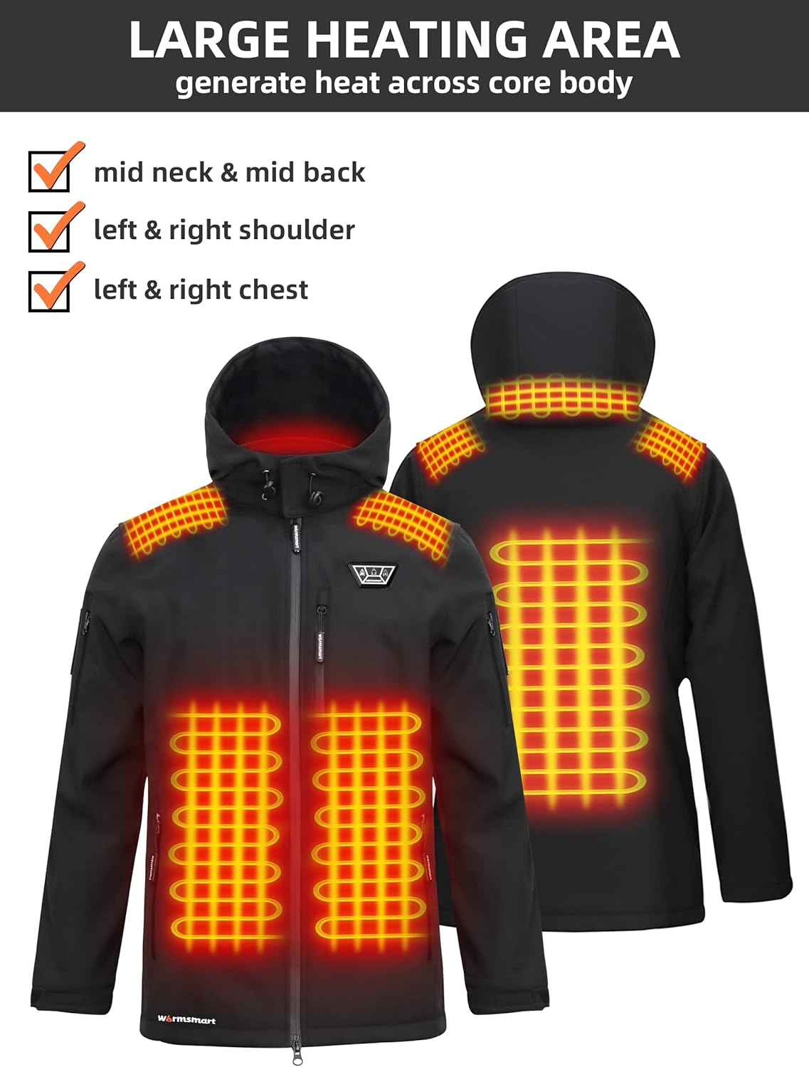 Heated Jacket for Men,9 Heating Zones with Battery Pack,Detachable Hood,Windproof & Waterproof Ideal Christmas Gift - Image 5