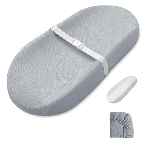 Blissful Diary Cambiador de muselina para bebé con espuma de forro impermeable, almohadilla para cambiador de pañales con funda para aparadores