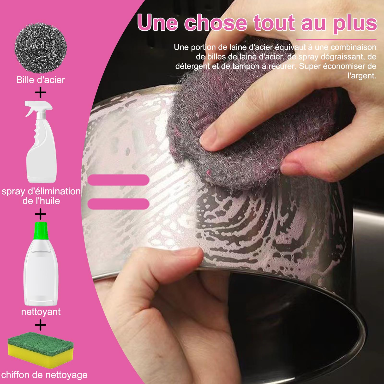 Jex Lot de 50 éponges à récurer en laine d'acier avec savon, brosses à récurer métalliques résistantes aux rayures, avec savon pour nettoyer les casseroles et poêles et enlever la saleté
