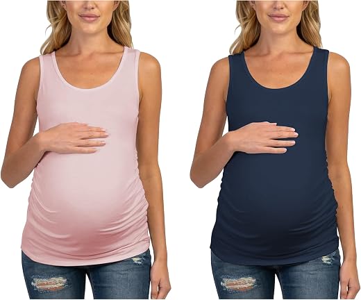 Pepperika Pregnancy Stretchable Cotton Sleeveless Basic Maternity Tank Top for Pregnant Women Athletic Yoga Vest with Ruch...