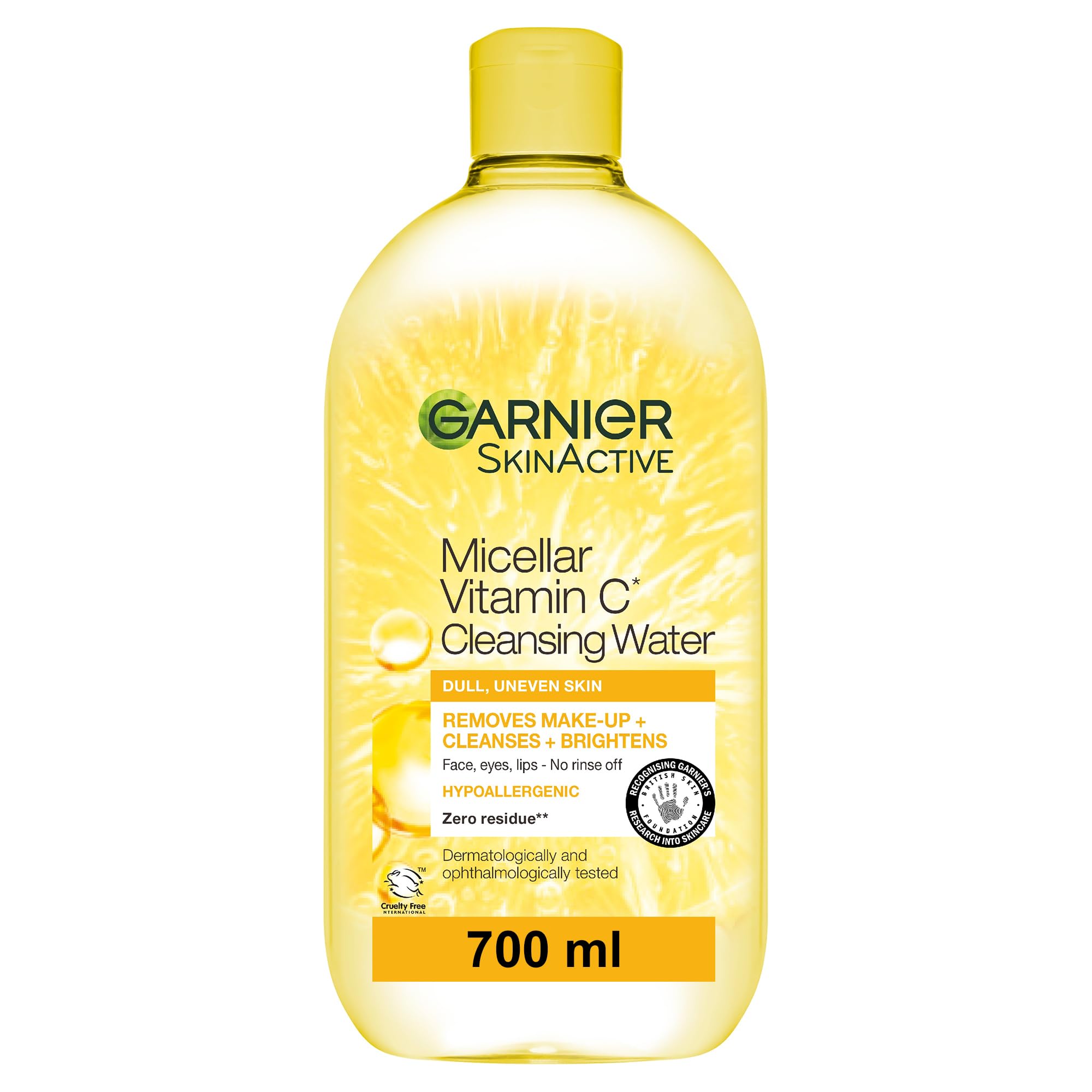 Garnier Micellar Vitamin C Cleansing Water 700ml, Gentle face Cleanser & Makeup Remover, Hypoallergenic. Vegan Formula, Suitable For Dull And Uneven Skin, Brightening Formula, Dermatologically Tested