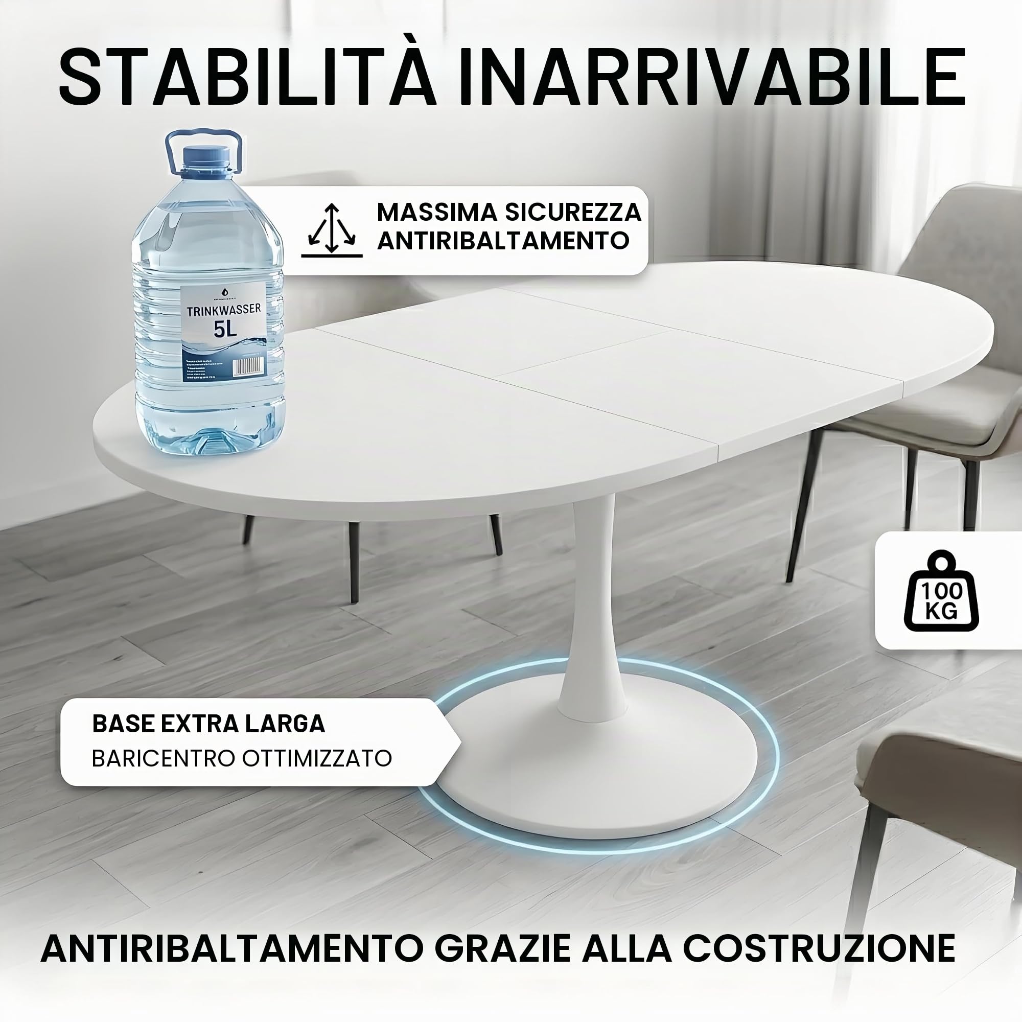 Tavolo da pranzo rotondo allungabile 100/140 x 40 x 75 cm, tavolo da pranzo/tavolo da cucina per 2-6 persone, elegante tavolino da caffè/tavolo in legno, tavolo rotondo/estraibile per cucina