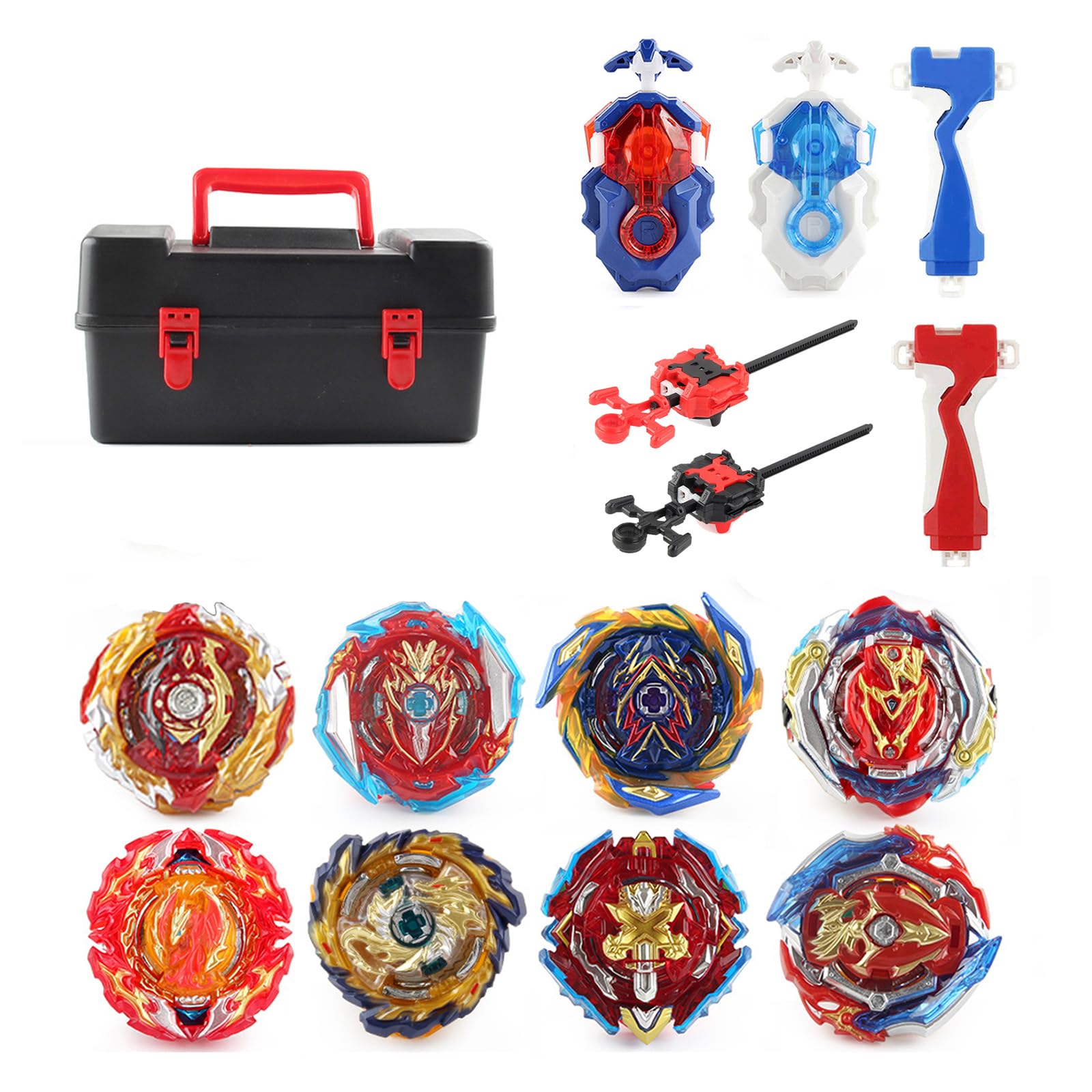 8 in 1 Peonzas de Batalla Gyros Set, 4D Combat Gyros Battle with Launcher Gyros, Incl 4 Pieces Gyros Launcher Set, AA
