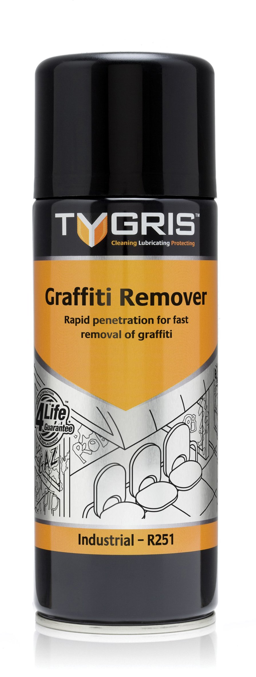 Tygris R251 Graffiti Remover – Heavy Duty Paint & Marker Cleaner – Fast Acting Solvent for Walls, Concrete & Outdoor Surfaces – Safe for Brick, Stone, Metal – Professional DIY Graffiti Cleaning