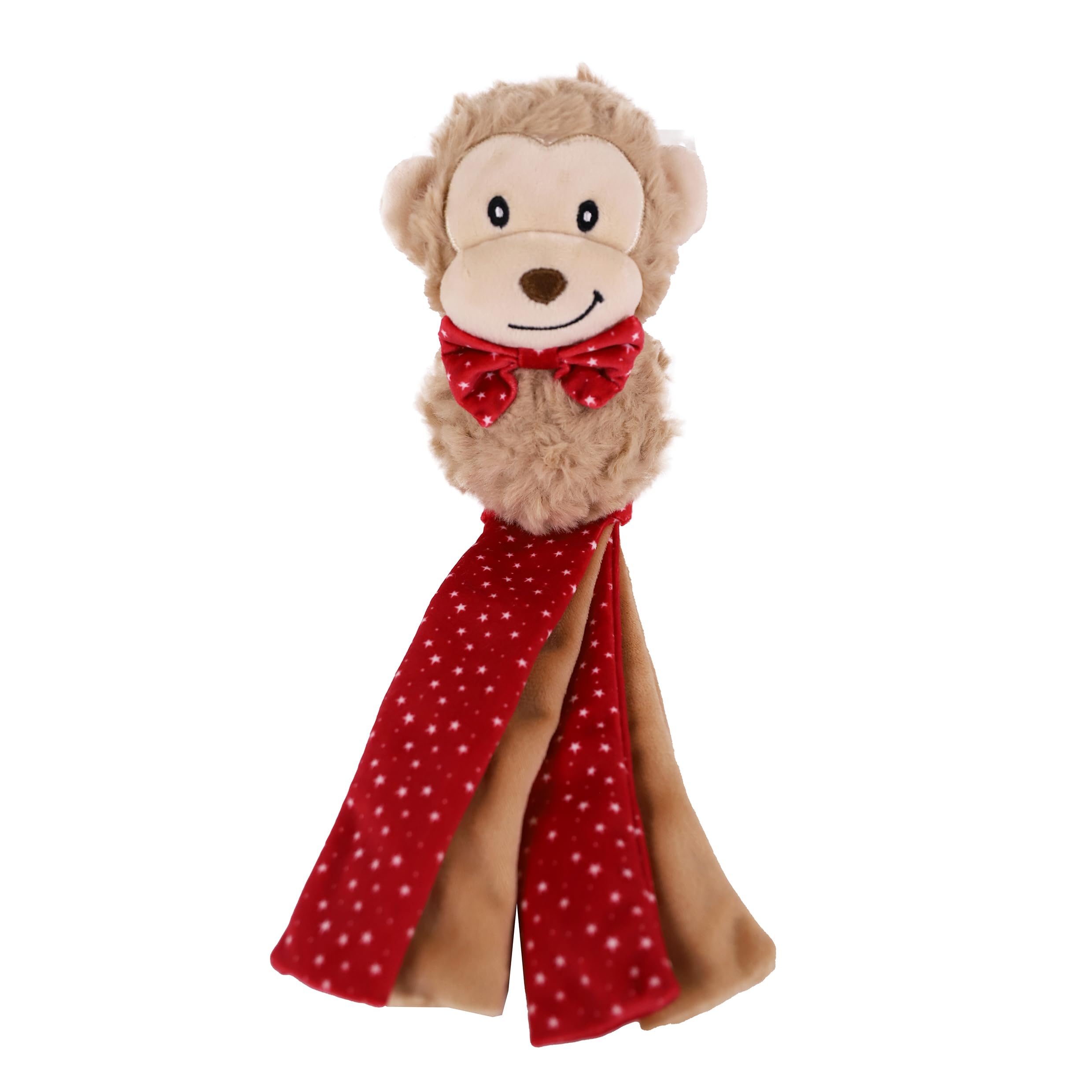 Rosewood Max Monkey Christmas Dog Toy, Festive Plush Squeaky Monkey with Tassels for Shaking, Soft