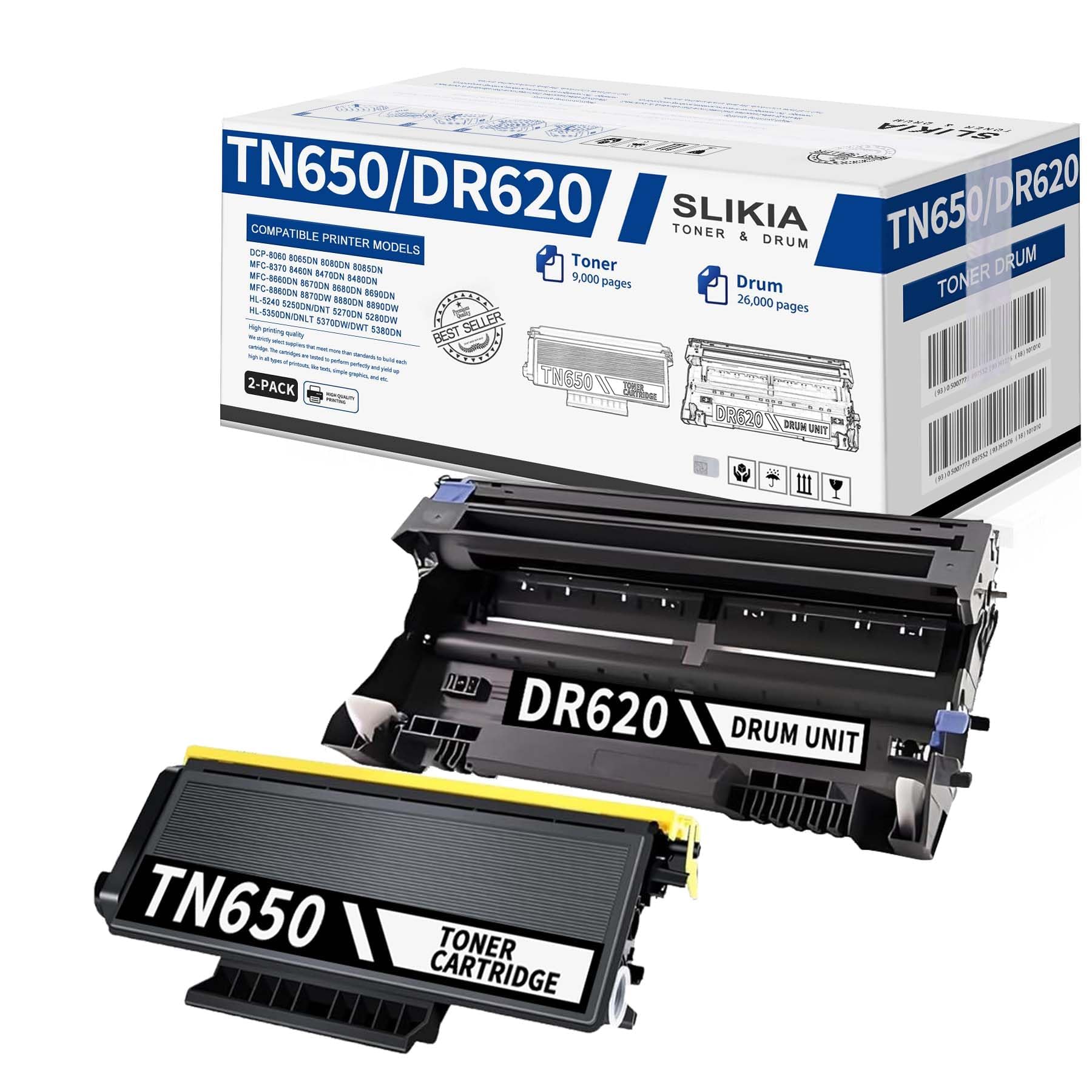TN650 TN-650 Black Toner Cartridge and DR620 DR-620 Drum Unit, Replacement for Brothe TN650 DR620 High Yield HL-5240 5270DN 5280DW MFC-8370 8460N DCP-
