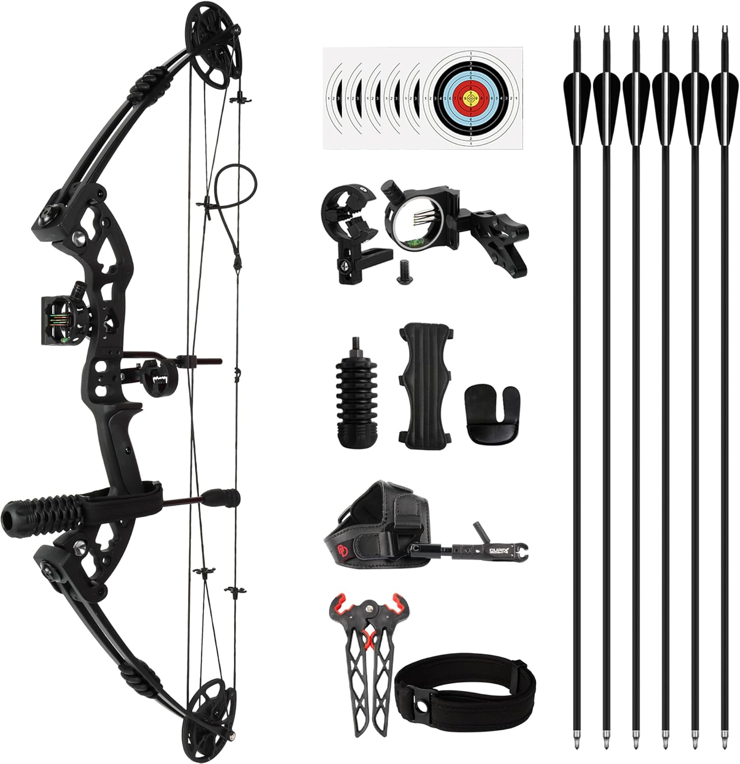 Compound Bow 30-60 LB Bow and Arrow Kit for Adults Beginner Hunting Bow Archery Set with 6 Carbon Arrows Right Hand Bow IBO 310 fps... black