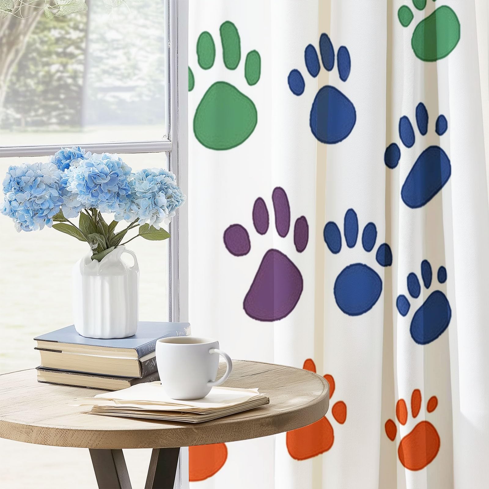 Gardinen Blickdichter Bunte Hundepfote Drucke Bedruckte Vorhänge H215x B110 cm (2er Pack) Verdunkelung mit Ösen für Farbe