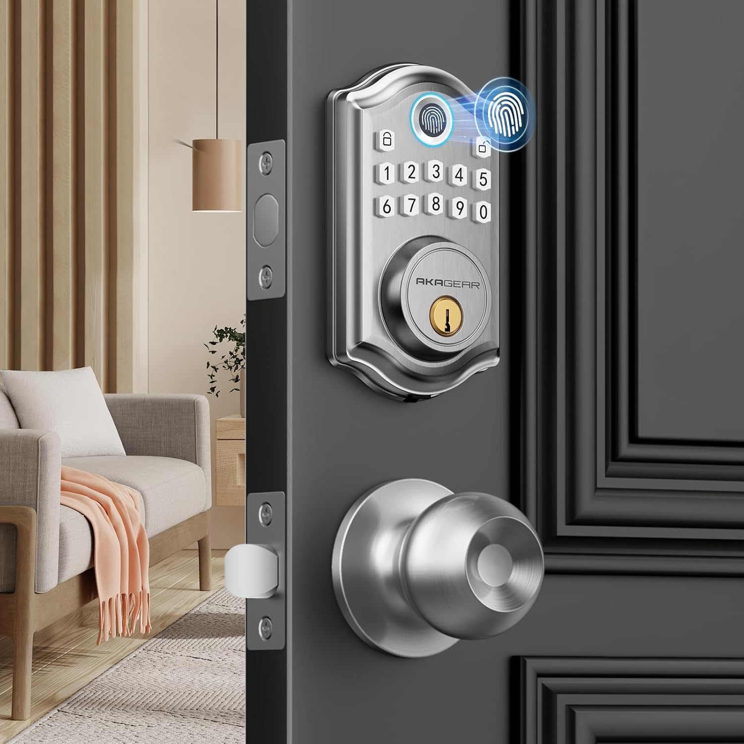 DS10 Keyless Entry Door Lock with Door Knob, Fingerprint Door Lock, Electronic Keypad Deadbolt, Smart Door Lock, Smart Locks for Front Door, Auto-Lock – Satin Nickel DS10 Keyless Entry Door Lock with Door Knob, Fingerprint Door Lock, Electronic Keypad Deadbolt, Smart Door Lock, Smart Locks for Front Door, Auto-Lock – Satin Nickel