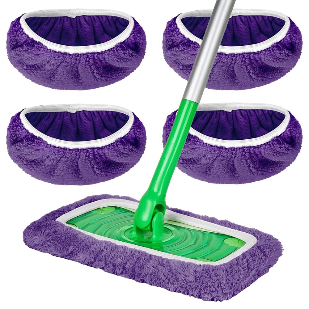 Microfiber Mop Pads - 4 Pack Reusable Washable Refills for Wet Dry Floor Cleaning - Fits Most Standard