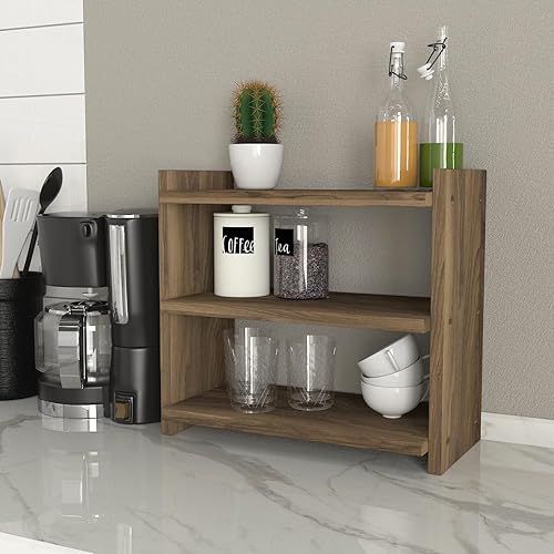 Miniatura 3 de DORPEK LEMA - Estante multiusos de nogal de 3 niveles, estante de cocina abierto, estantes de armario para cocina, despensa, oficina, encimera y