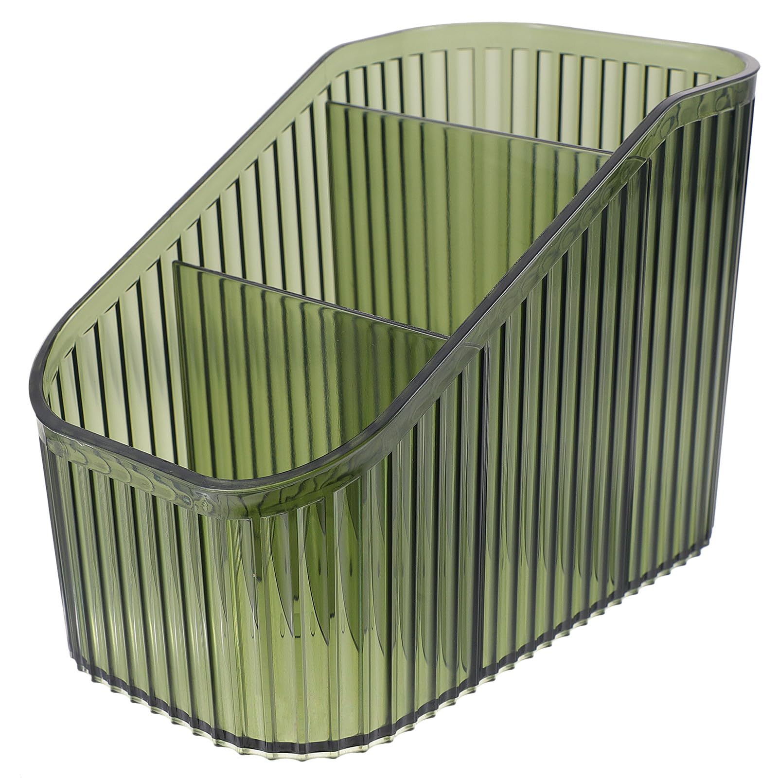 Zerodeko Makeup Brush Holder Organizer Striped Small Makeup Storage Organizer for Vanity 3-tier Cosmetics Container in Light Luxury