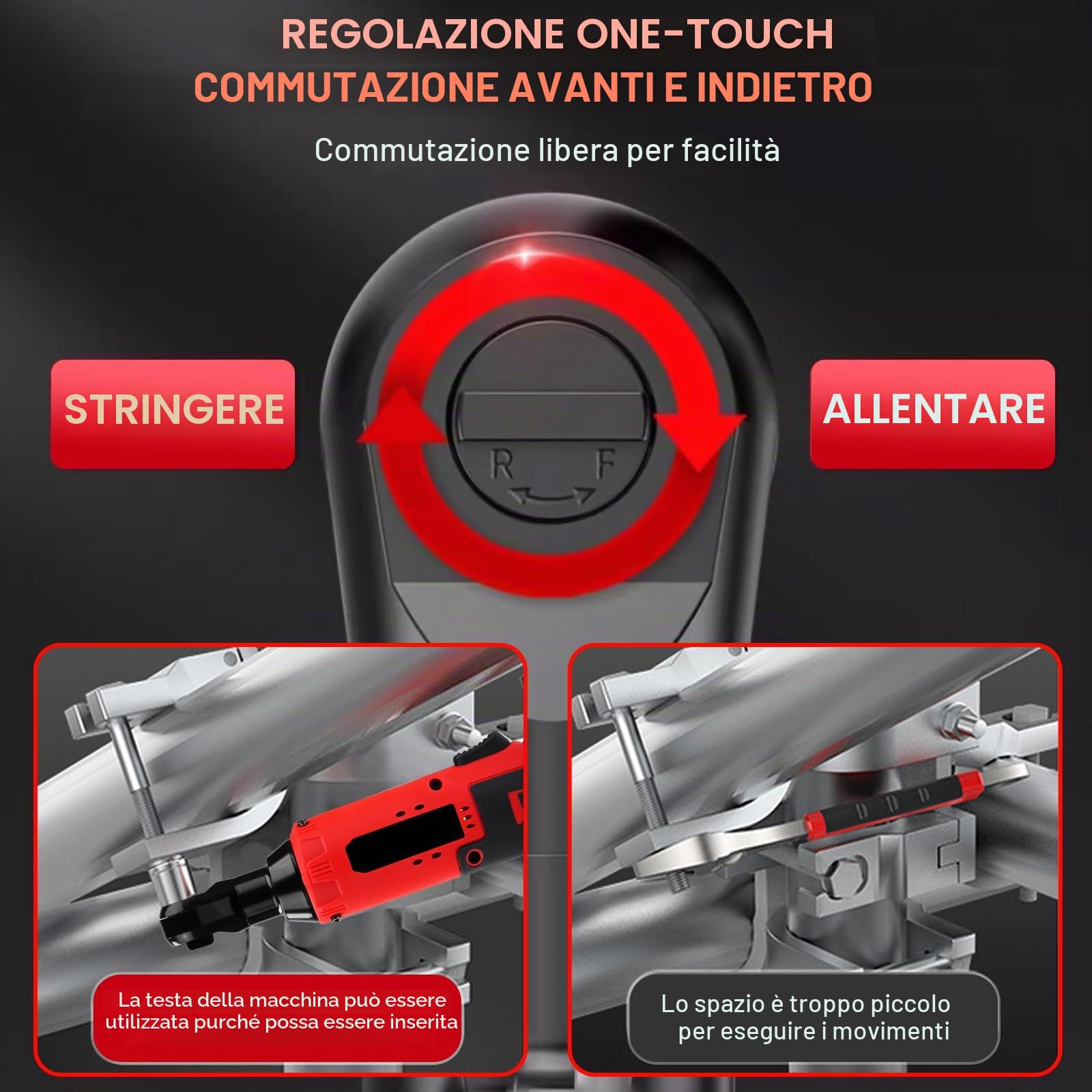 12V Chiave a Cricchetto a Batteria, 3/8'' Chiave a Cricchetto Elettrica Senza Fili Set da 35N.M, con 2 batterie da 1500 mAh et 7 Chiavi per Riparazione Auto, condutture