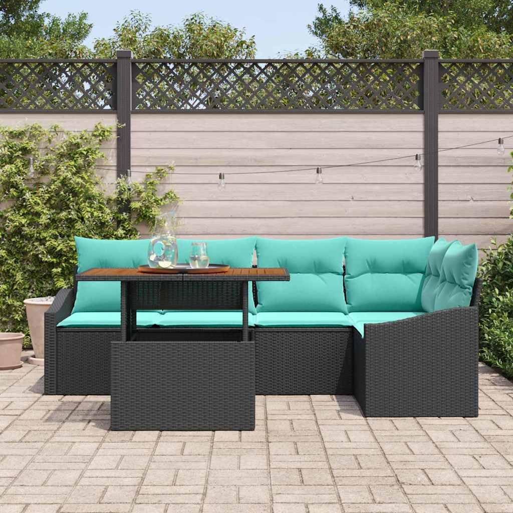 Generisch Gartensofa-Set 6 STK. 5-Sitzanzahl Schwarz und Türkis,Gartensitzmöbel,54.8kg-3349843