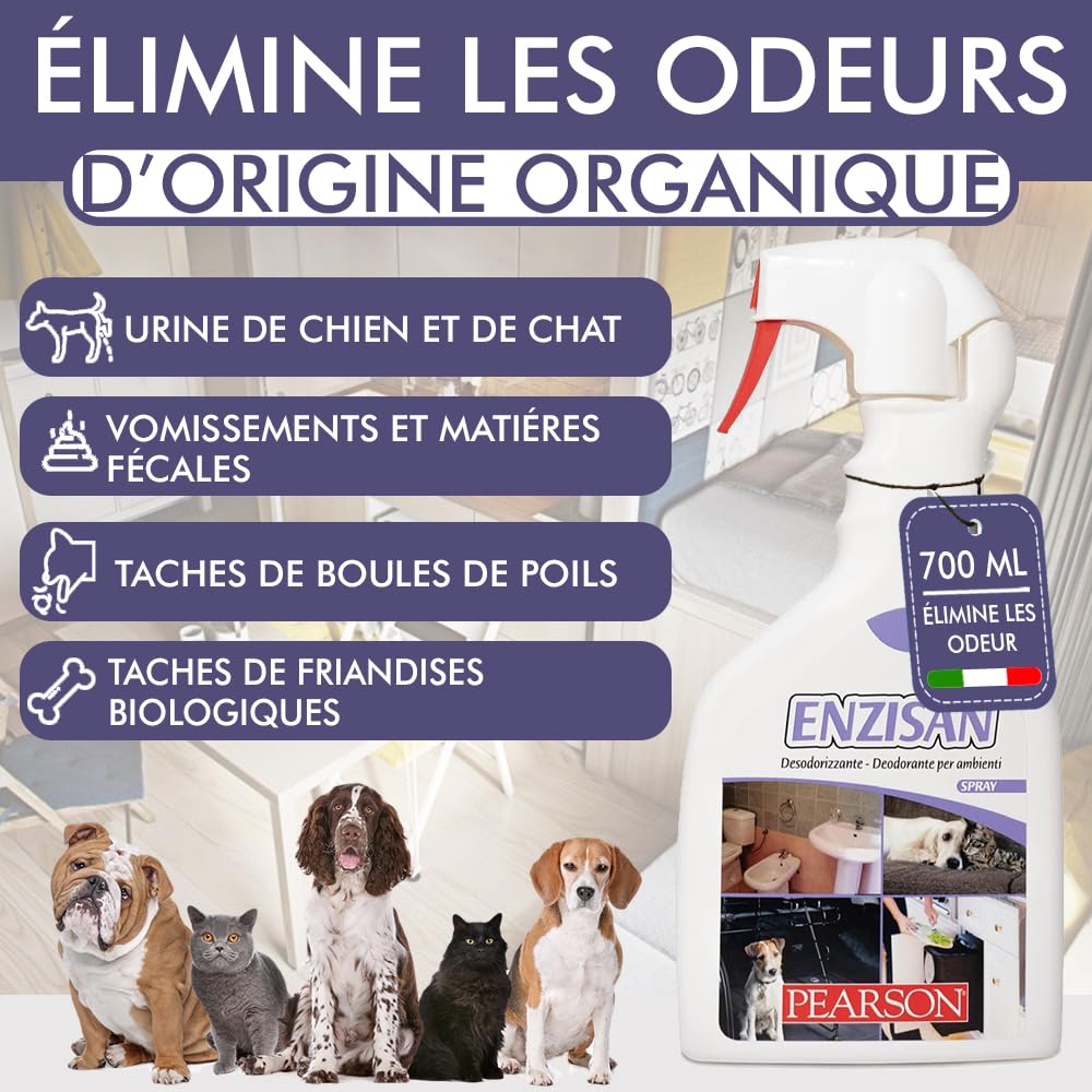 PEARSON Nettoyant Enzymatique Urine Chat et Chien Spray 700ML, Destructeur d'Odeur et Neutraliseur d'Odeur, Élimine Odeur Urine Chat et Chien, Spray Enzymatique Anti Odeur