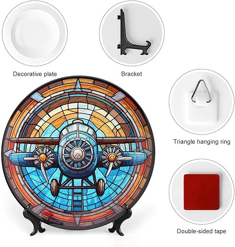 Miniatura 3 de Gokays Platos decorativos, diseño de vitrales, placa de exhibición de avión de acuarela para el hogar, oficina, cocina, decoración de mesa, platos