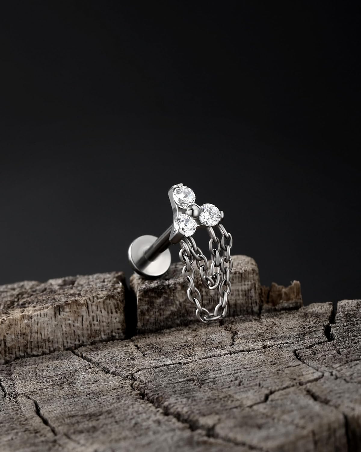 Jewseen G23 Titanium Chain Cartilage Stud Internally Threaded Flat Back Earrings 16g Nose Stud Clover Tragus Helix Earrings Lip Piercing Jewelry for Women Men - Image 3