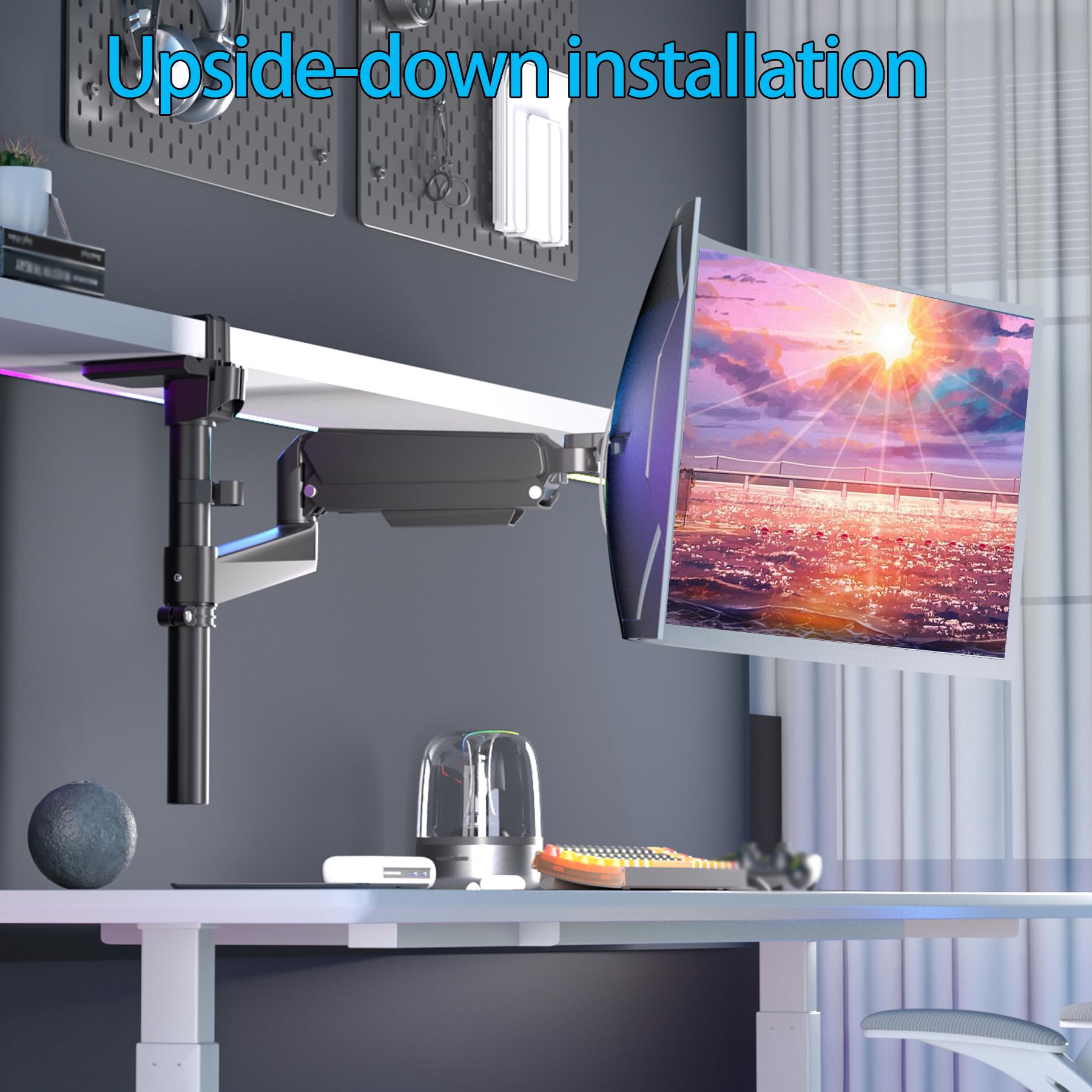 Braccio per monitor da 17 a 60 pollici per schermi piatti e curvi ultrawide, supporta 20 kg, supporto per monitor singolo con molle a gas completamente regolabili per casa, ufficio e giochi