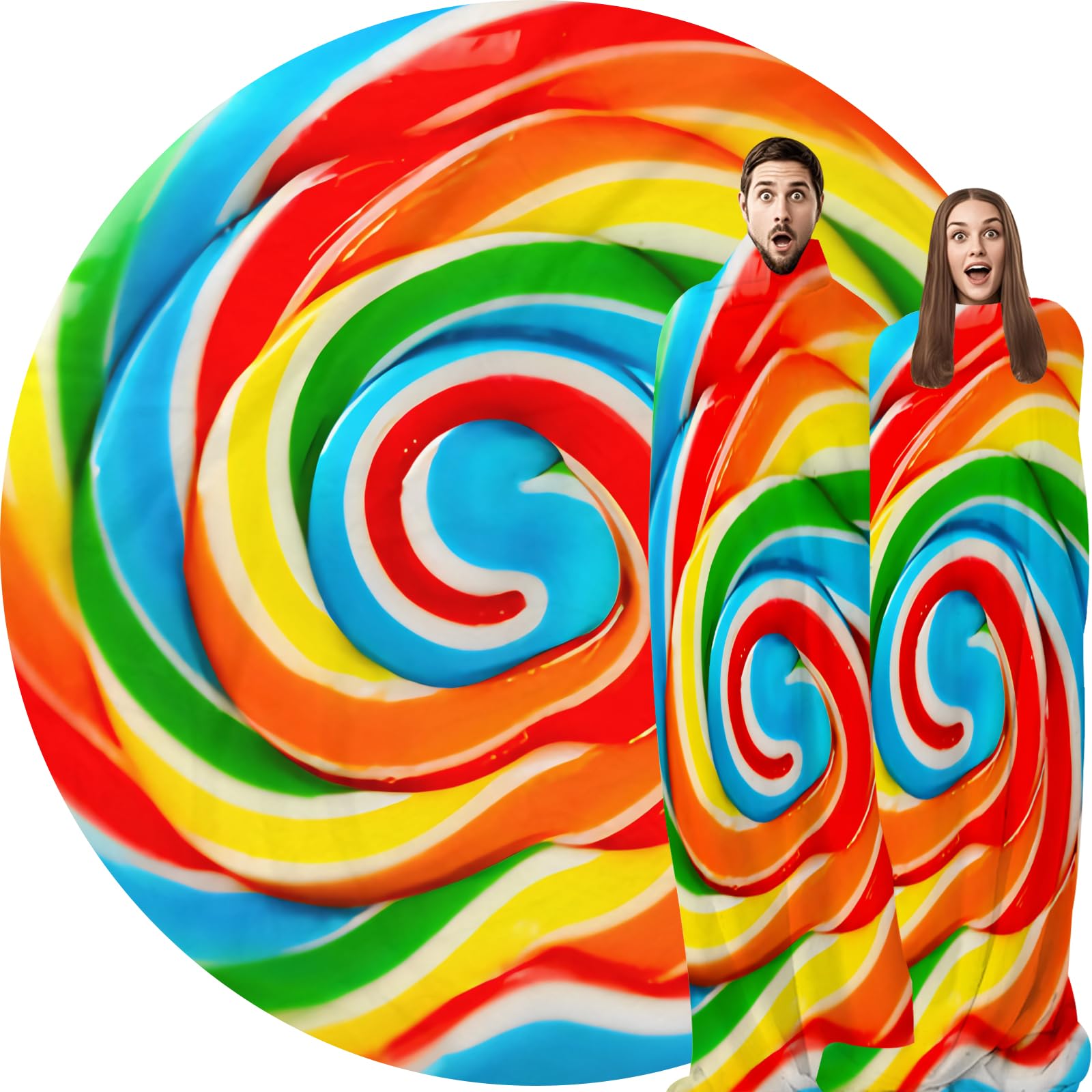 Abaysto Rainbow Lollipop Throw Blanket for Nursery Toddler Baby Kids Plush Round Food Blanket Gifts for Adults Boys, Girls 200CM