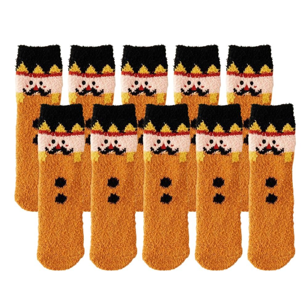 Calcetines de Navidad para mujer, paquete de 5/10 unidades, con forro polar coral, gruesos, mullidos, cómodos, de dibujos animados, lindos calcetines de alce