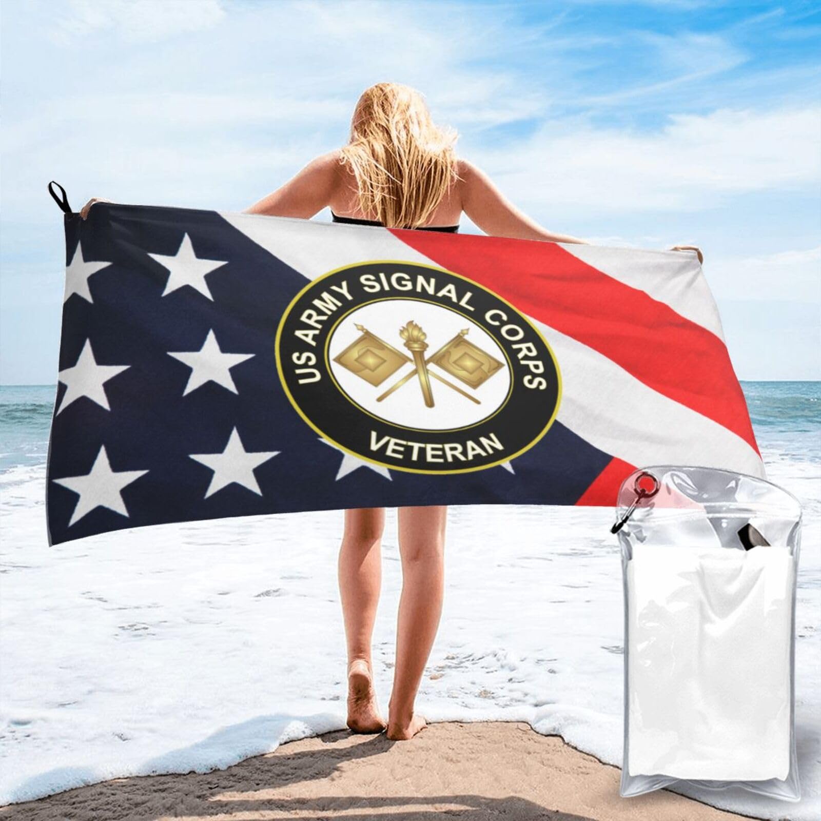 Army Signal Corps Veteran Beach Towel Absorbent Bath Towel Quick Dry Towel Oversized Super ​27.5"x55"