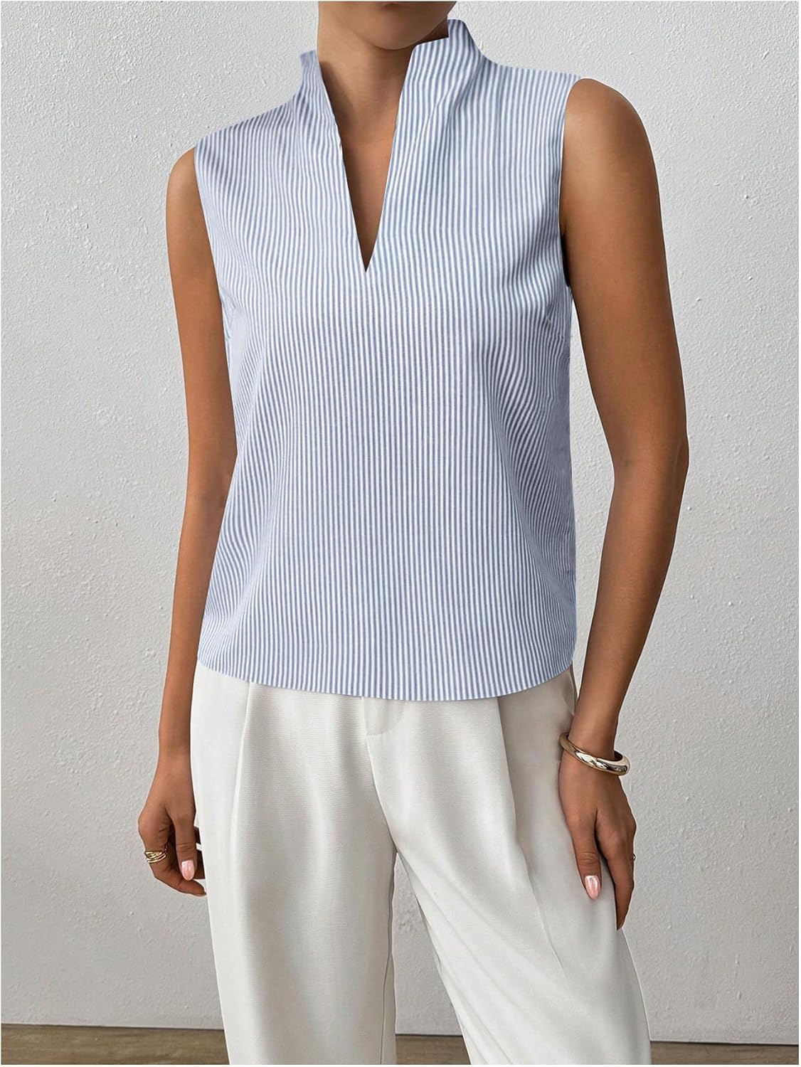 SOLY HUX Women's Work Outfits V Neck Sleeveless Blouses Summer Casual Tank Tops Business Office Dressy Striped Shirts - Image 5